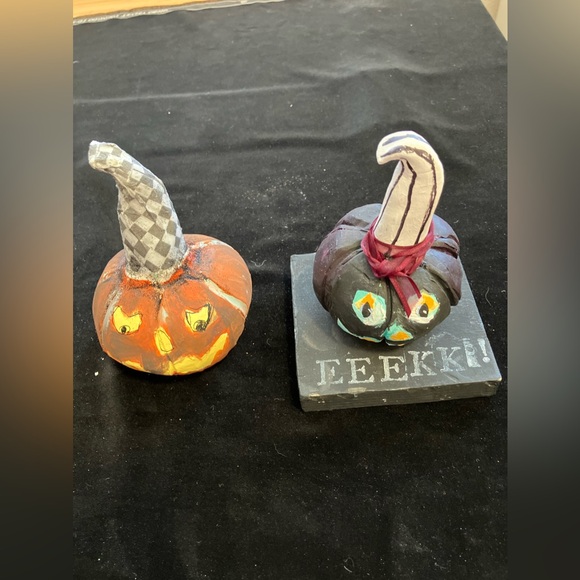 Two Handmade Halloween Art Ceramic Sculpture Adorable Pumpkins 6”& 5”OOAK - Picture 3 of 8